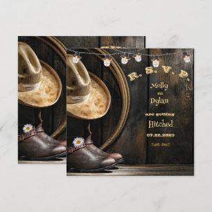 Land Boots Hat & Barnwood Bröllop OSA Card Inbjudningar