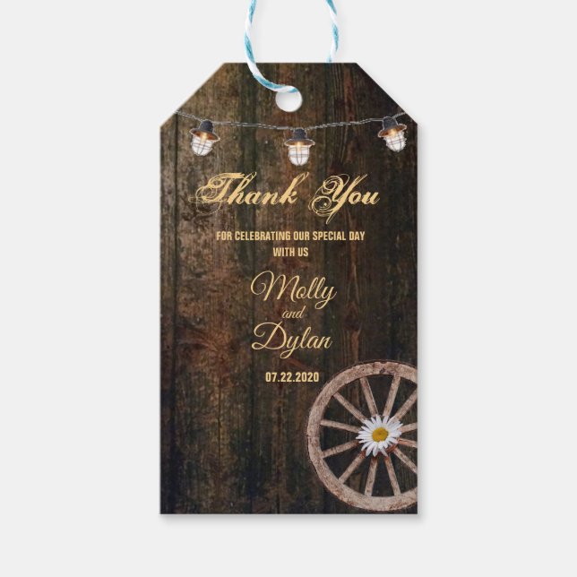 Land Boots Hat & Barnwood Bröllop Presentetikett (Framsidan)