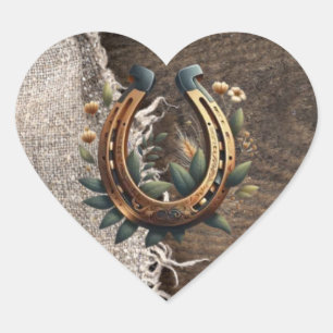 Land Boots Hat & Barnwood Horseshoe Bröllop Hjärtformat Klistermärke