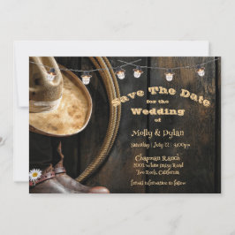 Land Boots Hat & Barnwood Spara datumet Inbjudningar