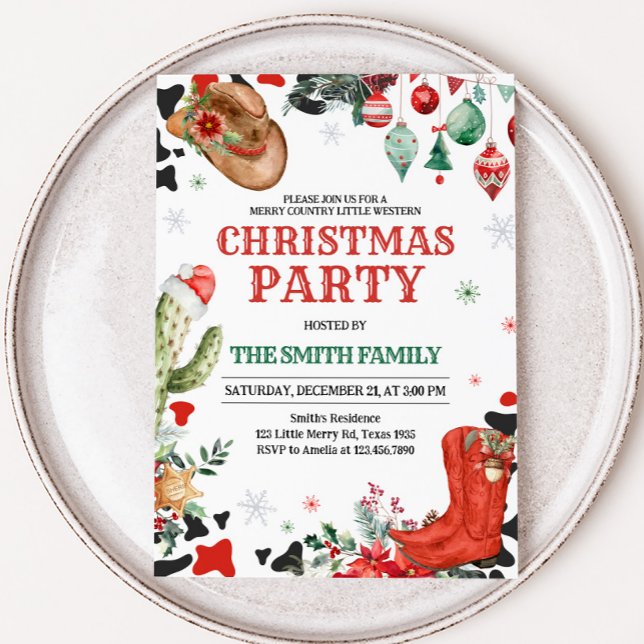 Land Boots Westerna jul Party Inbjudningar (Western Country Boots Christmas Party Invitation)