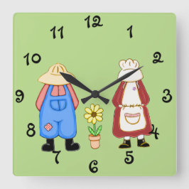 Land Boy and Girl Square Wall Clock Fyrkantig Klocka