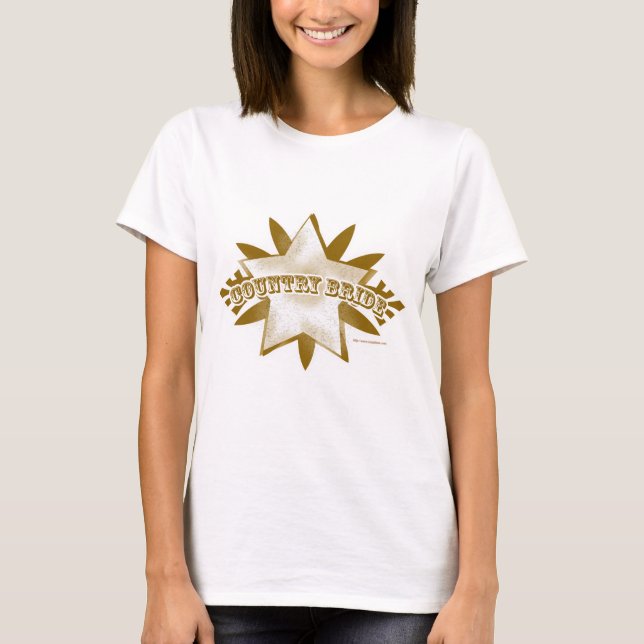 Land Bride Roligt Rural Bröllop Brown Logotyp Tee (Framsida)