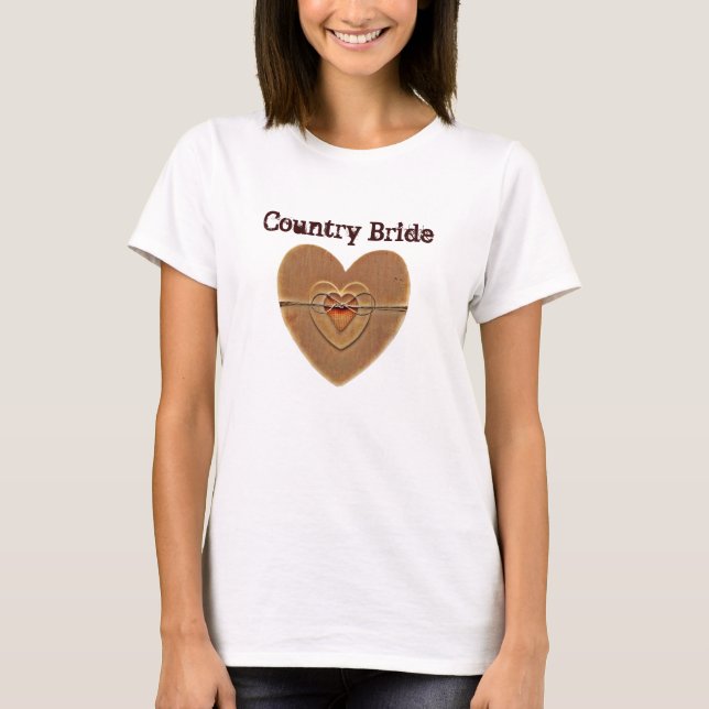Land Bride Rustic Wooden Hearts Twine Bow Tee Shirt (Framsida)