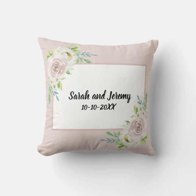 Land Bröllop Mjuk Mauve Blommig Akvarell Ros Bröll Kudde (Framsida)