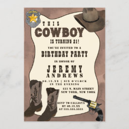 Land Brown Cowboy Watercolor Birthday Inbjudningar