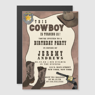 Land Brown Cowboy Watercolor Birthday Magnetisk Inbjudningskort