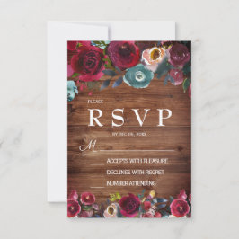 Land Burgundy Marsala Röd Navy Floral RSVP OSA Kort