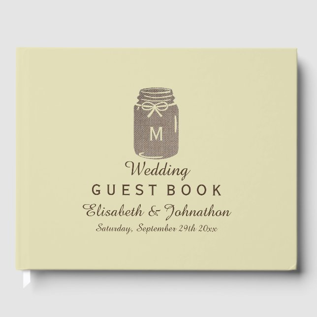 Land Burlap Mason Burk Bröllop Gästböcker (Framsida)