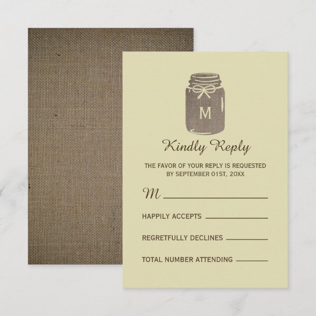 Land Burlap Mason Burk Bröllop OSA Kort (Fram/baksida)
