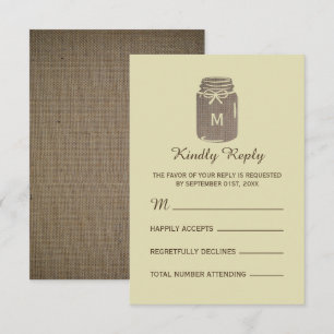 Land Burlap Mason Burk Bröllop OSA Kort