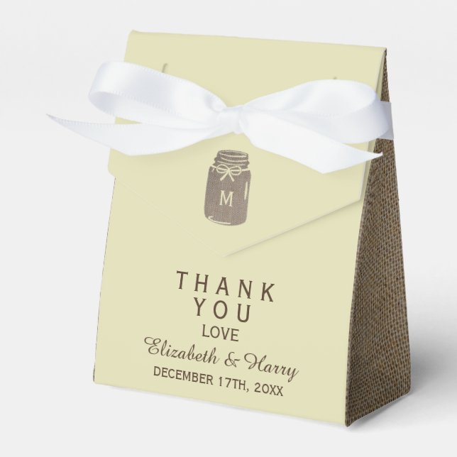 Land Burlap Mason Burk Bröllop Presentaskar (Framsidan Sidan)