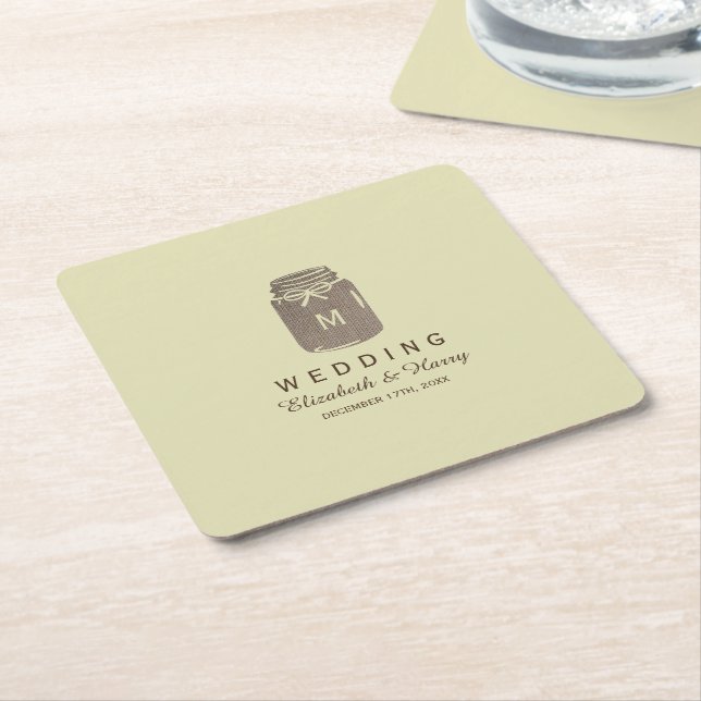 Land Burlap Mason Burk Bröllop Underlägg Papper Kvadrat (Vinklad)