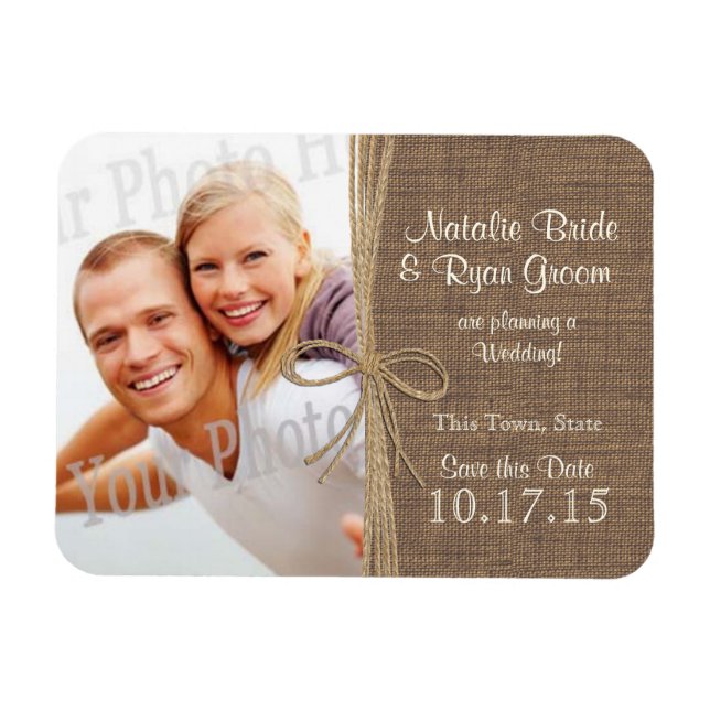 Land Burlap och Twine Save Date Photo Magnet (Horisontell)