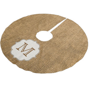 Land Burlap Rustic Monogram Initial Träd Skirt Julgransmatta Borstad Polyester