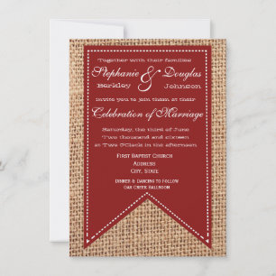 Land Burlap Skriv ut Red Rustic Wedding-inbjudan Inbjudningar