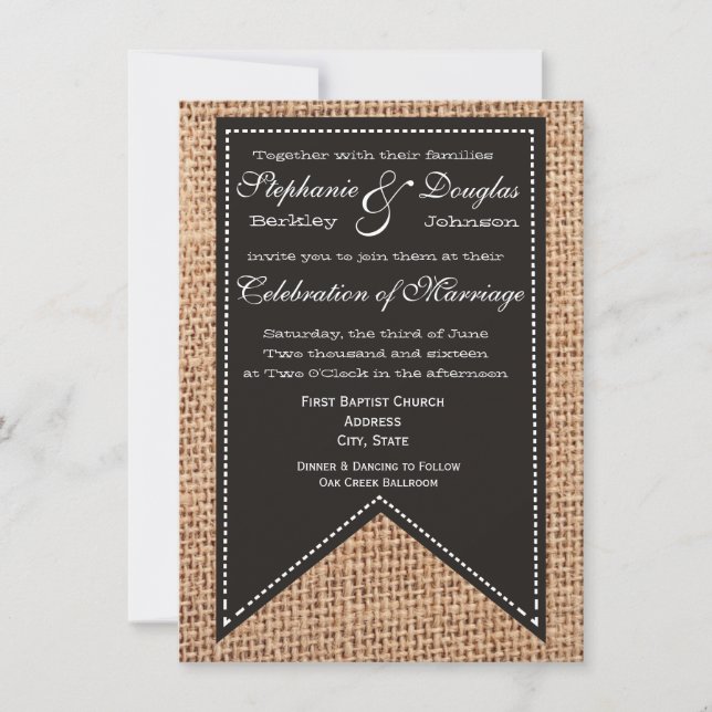 Land Burlap Skriv ut Rustic Wedding-inbjudningar Inbjudningar (Framsida)