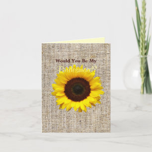 Land Burlap-solrosblomman blir min bridesmaid Inbjudan