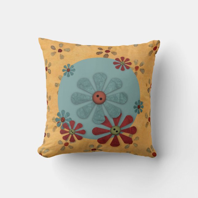 Land Button Flowers Pillow Kudde (Framsida)