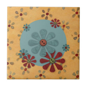 Land Button Flowers Tile Kakelplatta