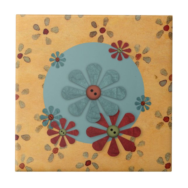 Land Button Flowers Tile Kakelplatta (Framsidan)