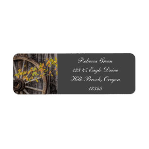 Land Charm - Rustic Western Wagon Wheel Returadress Etikett