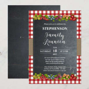 Land Checkar familjen Fruit and Chalkboard Reunion Inbjudningar