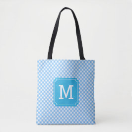 Land Chic Baby blue Gingham Monogram Tygkasse