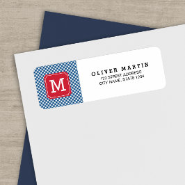 Land Chic Blue Gingham Monogram Address Label Returadress Etikett
