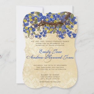 Land Chic Blue Gult Cherry Blommar Inbjudan