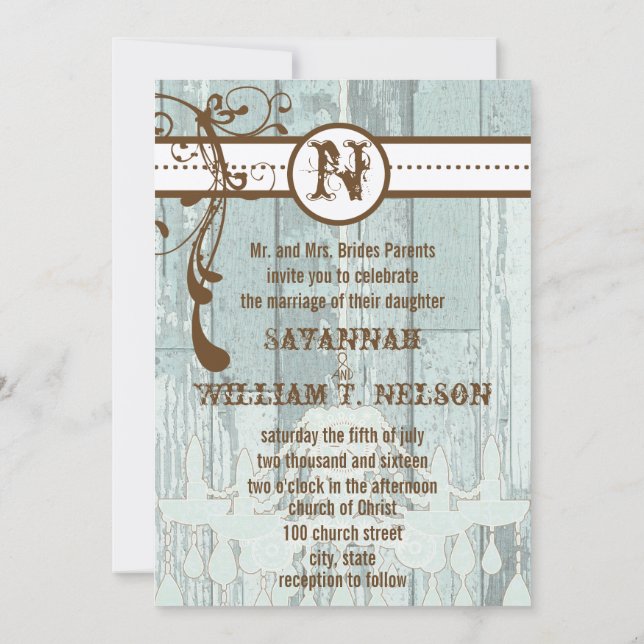 Land Chic Chocolate Mint Rustic Barn Wood Inbjudningar (Baksida)