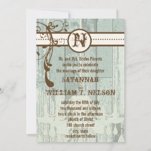 Land Chic Chocolate Mint Rustic Barn Wood Inbjudningar