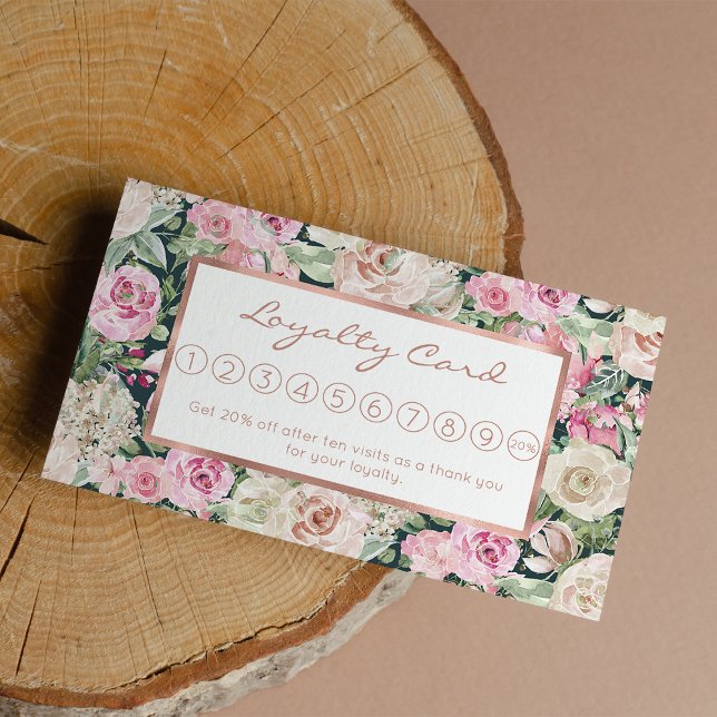 Land chic elegant Gable grönt rosa  elfenbensblomm Lojalitetskort (Country chic elegant gable green pink ivory floral loyalty card)