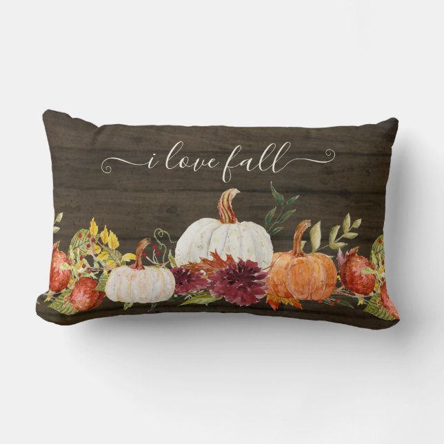 Land Chic Farm Fall Pumpkins Burgundy Blommigt Lumbarkudde (Framsida)