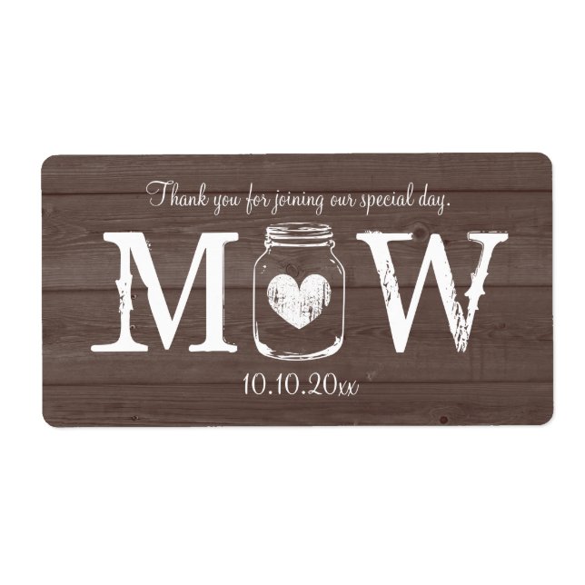 Land chic Mason burk bröllop vattenflaska-etikette Fraktsedel (Framsidan)