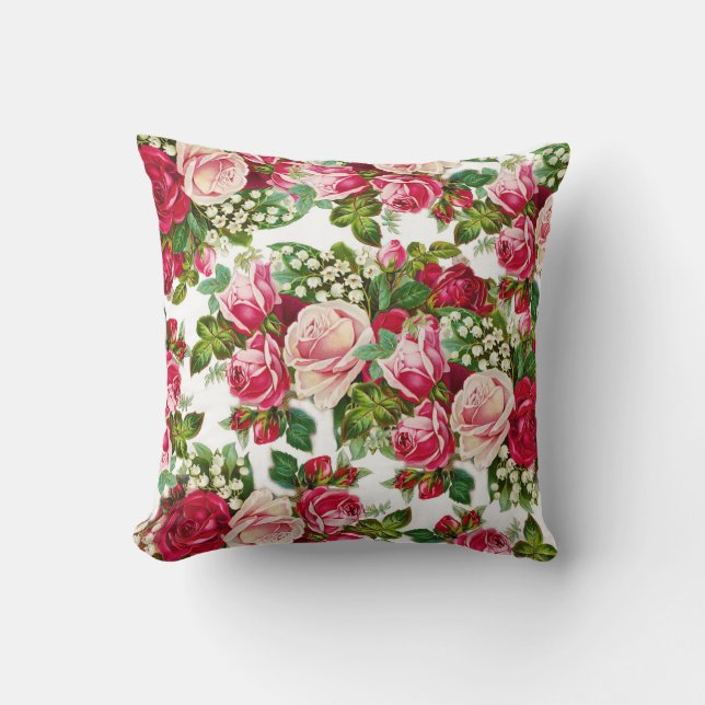 Land chic Red pastel rosa forest grönt blommigt Kudde (Framsida)