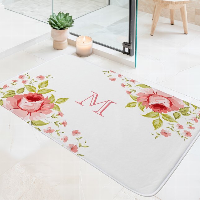 Land Chic Rosa ros Corner Motif Monogram Badrumsmatta (Skapare uppladdad)