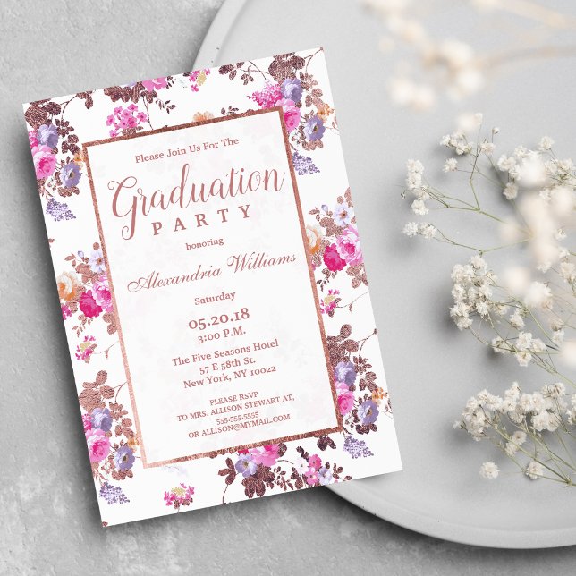 Land chic rosa ros guld blommigt Studenten Inbjudningar (Country chic pink rose gold floral Graduation )