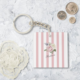 Land Chic Rosa stripe Bukett med rosor monogrammad