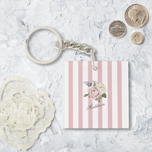 Land Chic Rosa stripe Bukett med rosor monogrammad