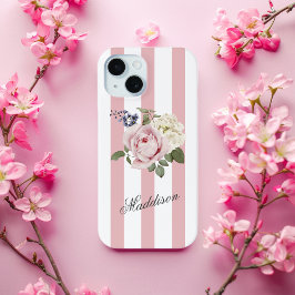 Land Chic Rosa stripe Bukett med rosor monogrammad