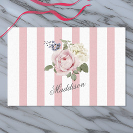 Land Chic Rosa stripe Bukett med rosor monogrammad