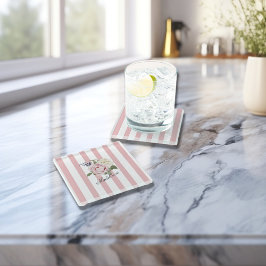 Land Chic Rosa stripe Bukett med rosor monogrammad