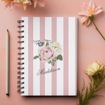 Land Chic Rosa stripe Bukett med rosor monogrammad
