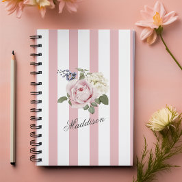 Land Chic Rosa stripe Bukett med rosor monogrammad Anteckningsbok