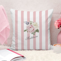 Land Chic Rosa stripe Bukett med rosor monogrammad