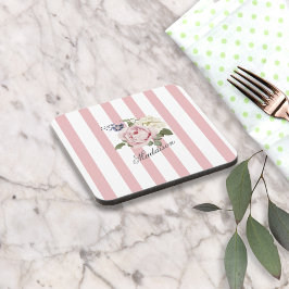 Land Chic Rosa stripe Bukett med rosor monogrammad Underlägg