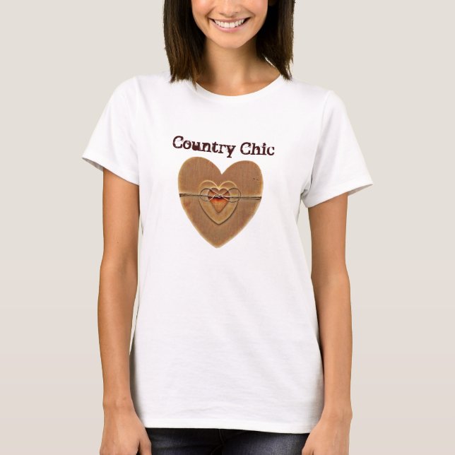 Land Chic Rustic Wooden Hearts Twine Bow Tee Shirt (Framsida)