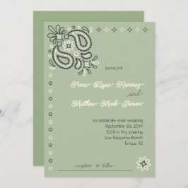 Land Chic Sage Grönt Modern Westerna Bröllop Inbjudningar