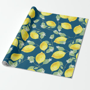 Land, Chic, vattenfärgscitroner och blått Presentpapper